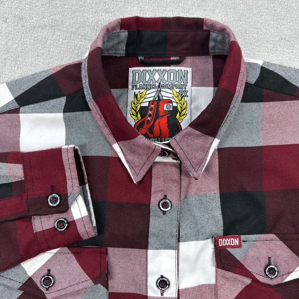 Dixxon Flannel Company Southpaw Womens 2X Burgundy Black Plaid D-Tech Button Up